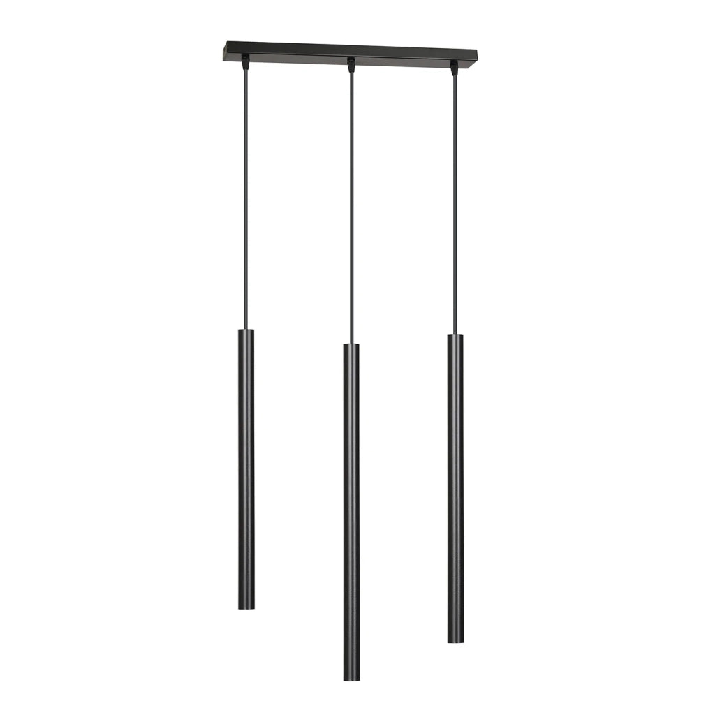 Lampadario 3 Luci Moderno Shu Acciaio Nero E Paralumi A Cilindri Sottili