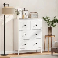 Comò con 4 Cassetti, per Abiti & Biancheria, Soggiorno, Camera da Letto, Corridoio, Truciolato, Bianco