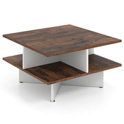 Tavolino quadrato a 2 livelli 60 x 60 cm con pratico vano portaoggetti e seduta ergonomica stile rustico legno marrone 20_0013758