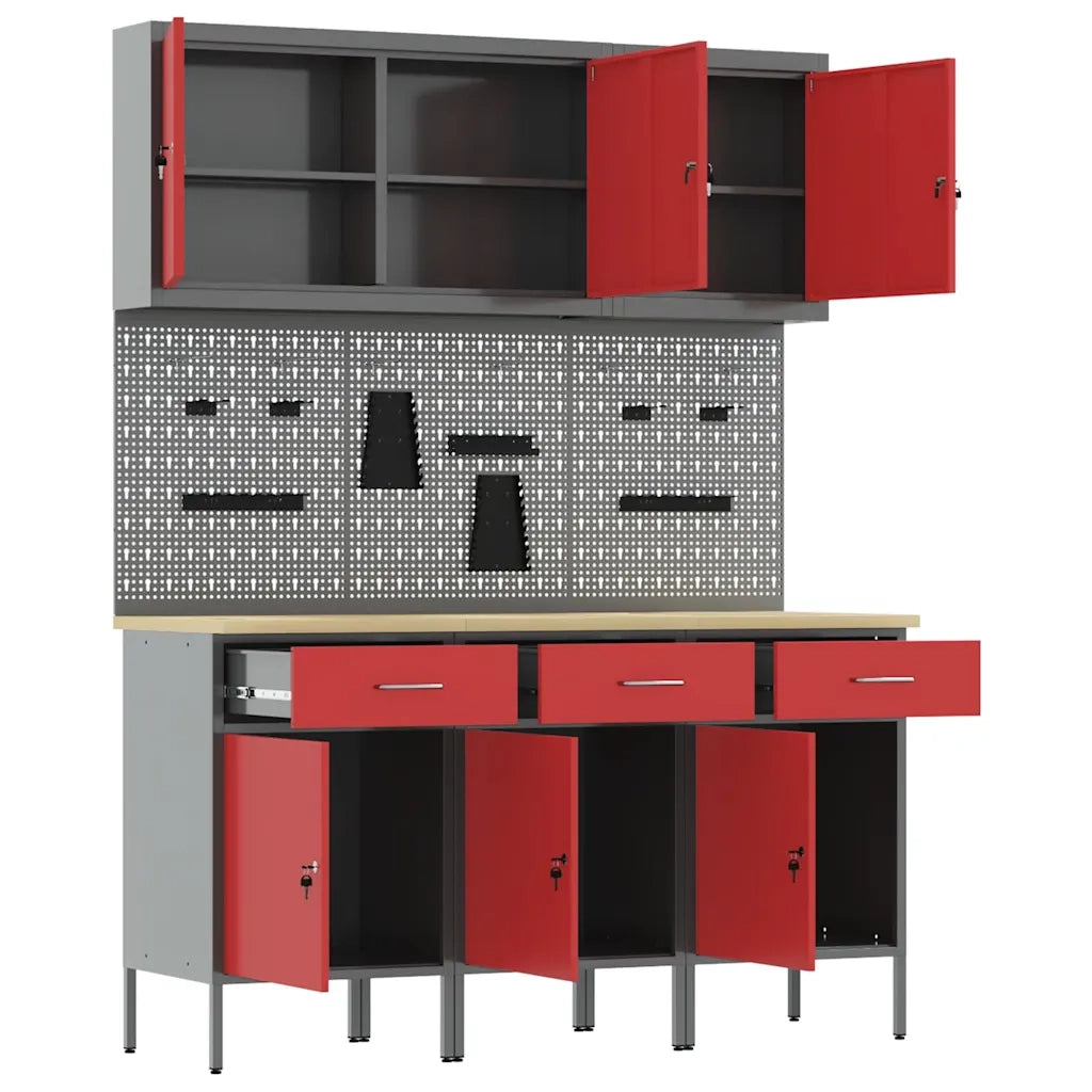 Mobile da lavoro 8 pcs Rosso Legno ingegnerizzato e acciaio 3321429
