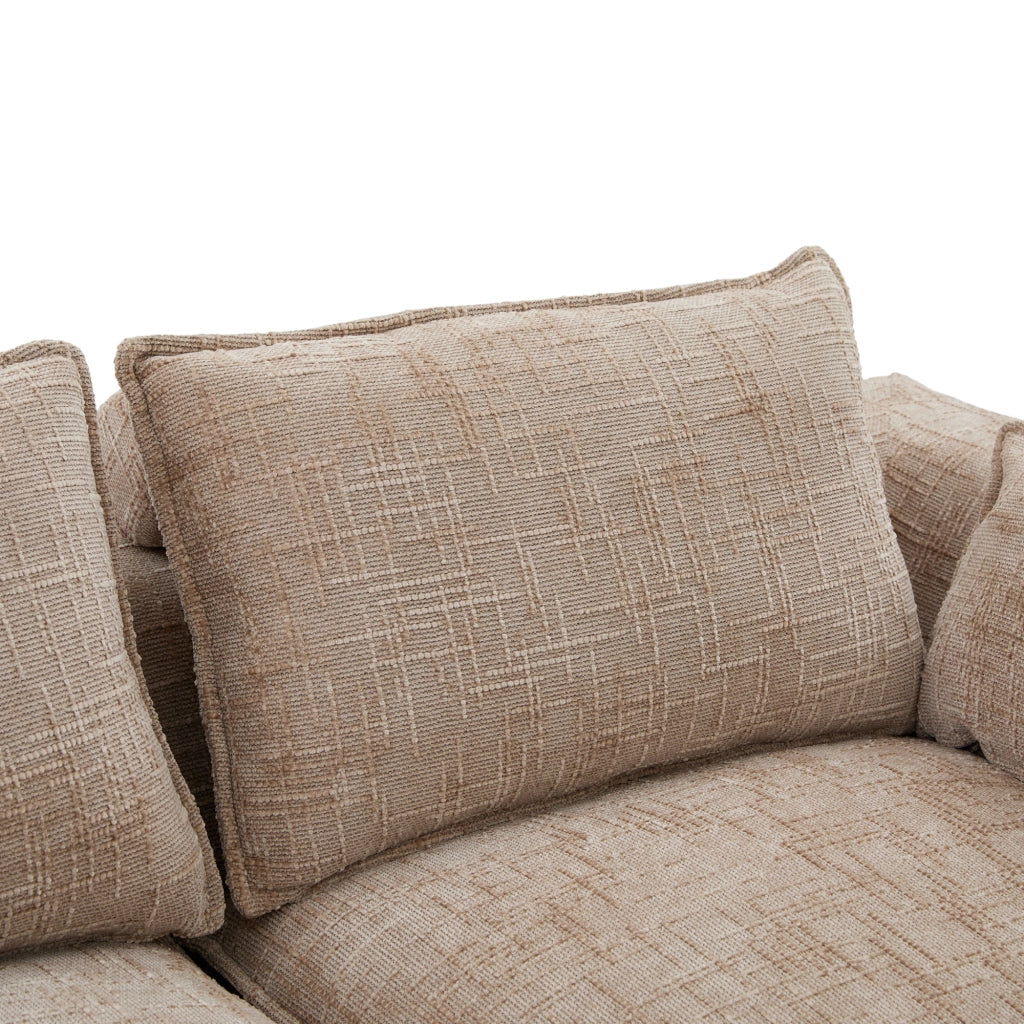 Divano modulare 3 posti con tasche laterali e cuscini, in chenille khaki e nucleo a molle, 256 × 161 × 75 cm