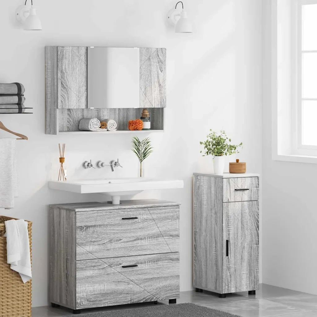 Set di mobili per il bagno con cassetto 3 pcs Grigio Sonoma 3393039