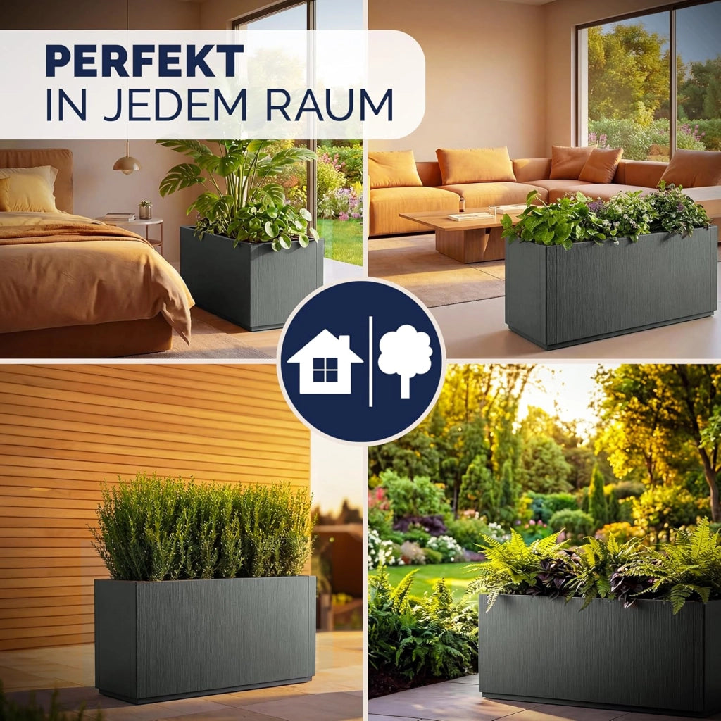 ® 2x Fioriera da Esterno Ethica in Plastica 80L 80x36x35cm Base Drenante Fioriere da Giardino Vaso Grade per Fiori Vasi per Piante Rettangolari