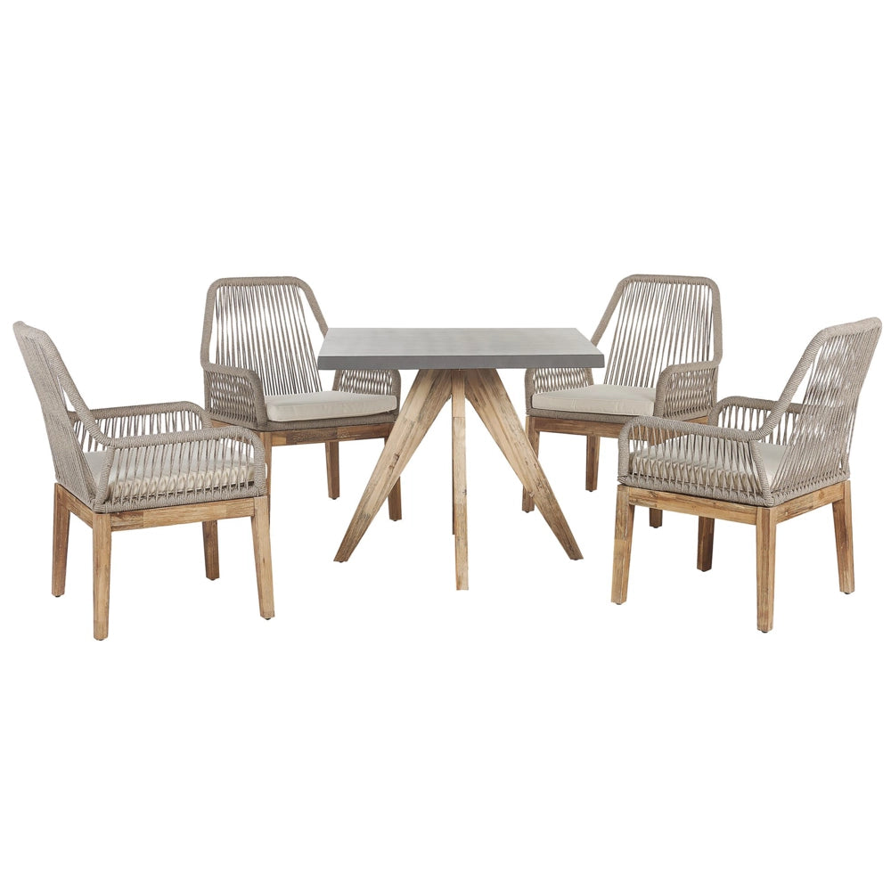 Set da Giardino Tavolo Quadrato in Cemento e 4 Sedie Beige moderno