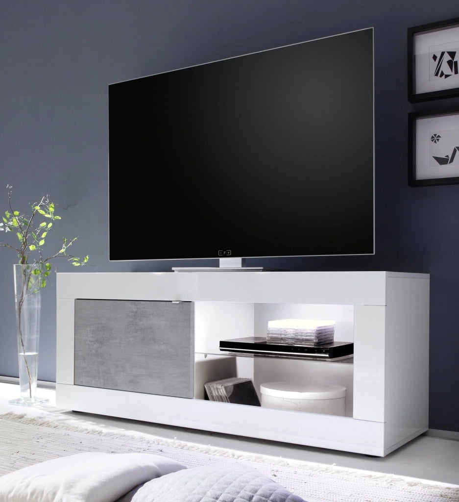 Gambara, Mobile Porta tv 2 Ripiani, 140x43x56h cm Bianco Lucido