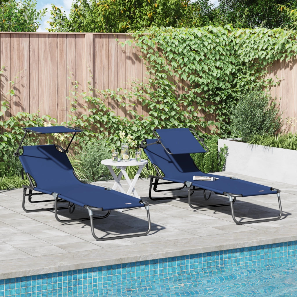 Lettini prendisole 2 pcs con tettuccio Blu in tessuto Oxford 600D