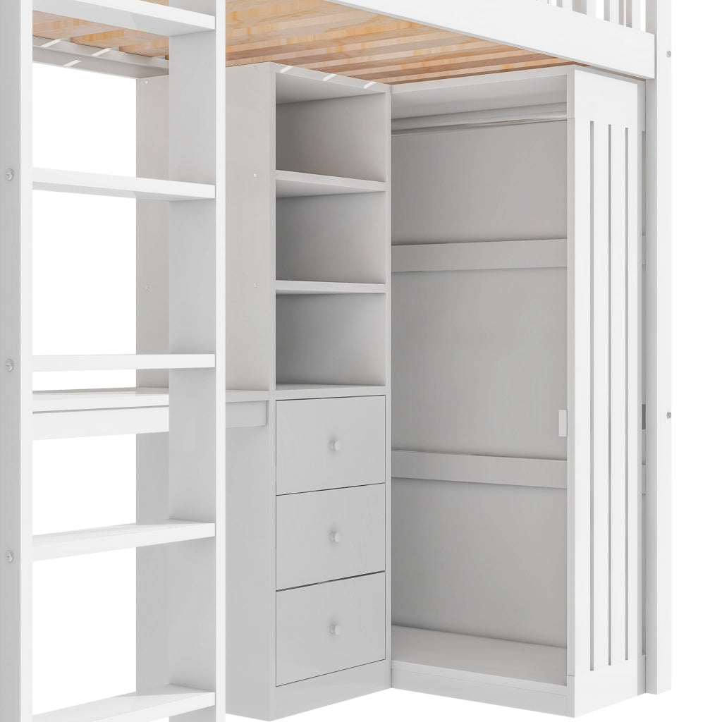 LETTO a soppalco 90x200 cm con scrivania, armadio, 3 cassetti, bianco