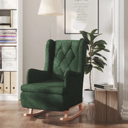 Poltrona Gambe a Dondolo Legno di Gomma Verde Scuro in Tessuto