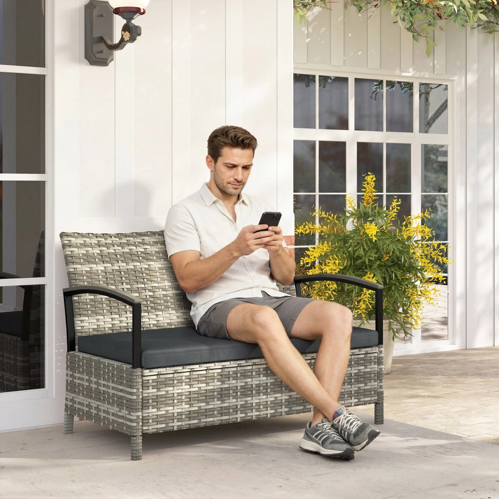 Panchina Giardino 2 Posti con Cuscini e Stoccaggio ¨C zephmum ¨C Poly Rattan Grigio Scuro 123x70x82