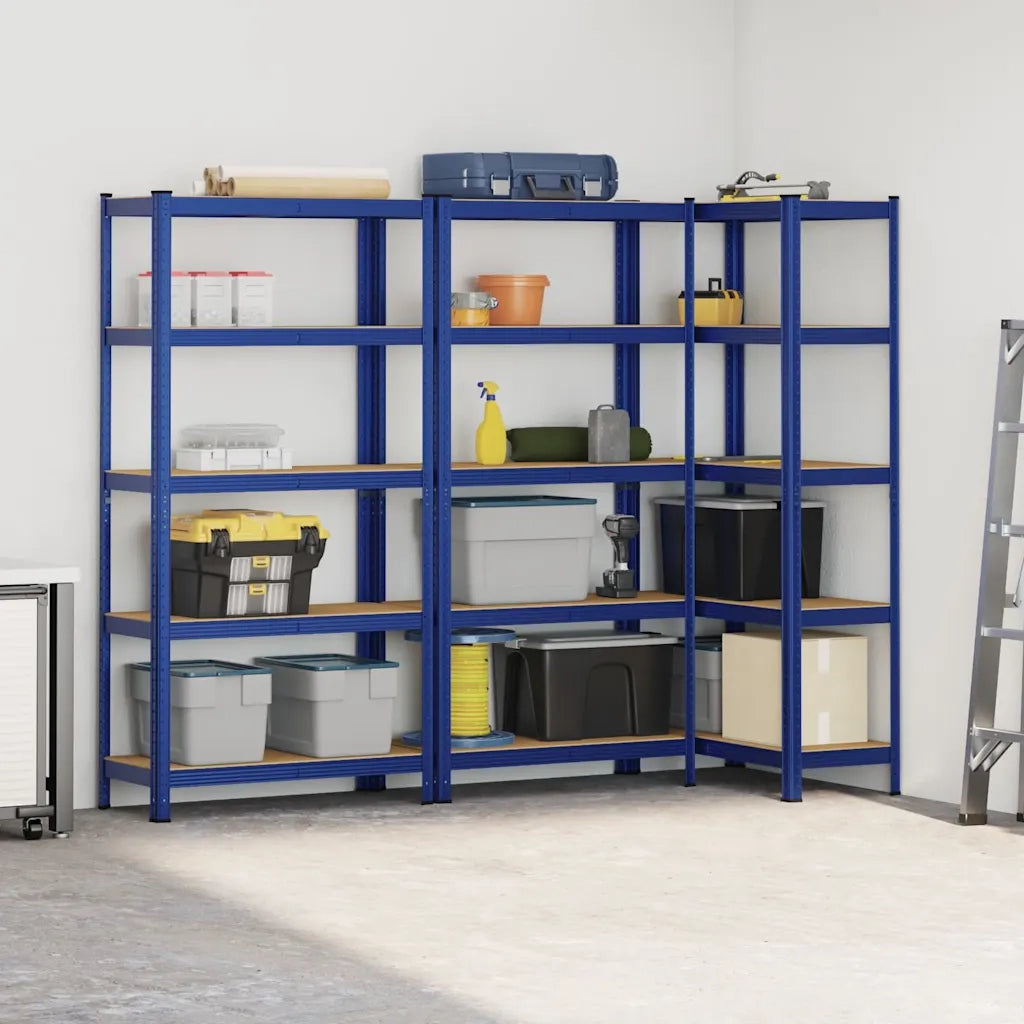 Mensole Portaoggetti 5 Strati 3pz Blu Acciaio Legno Multistrato 3307592