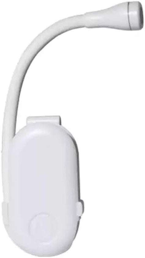 Lampada da lettura wireless, LED con clip di carica, bianca, regolazione della luminosità in 3 posizioni, maniglia flessibile a 360°, durata batteria di 24 ore.