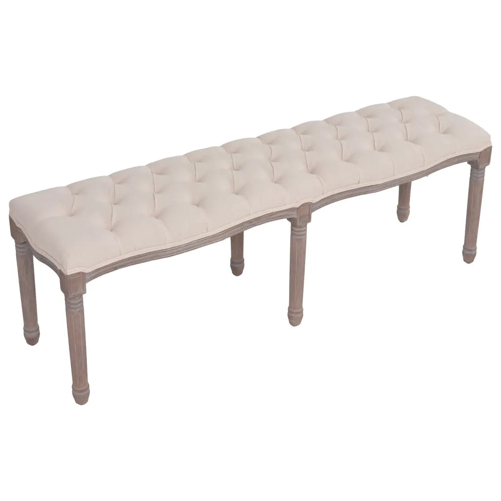 vidaXL Panca in Tessuto e Legno Massello 150x39,8x48 cm Bianco Crema