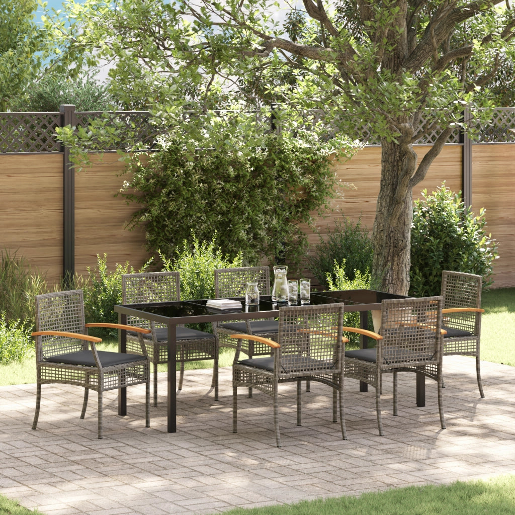 Set pranzo giardino con cuscini grigi in rattan poliestere