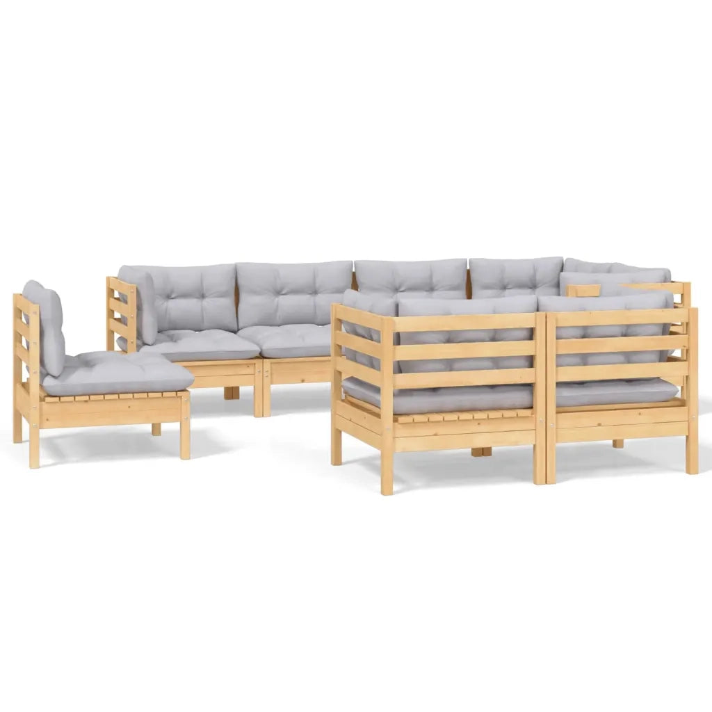 Set Divani da Giardino 8 pz con Cuscini Grigi Massello di Pino cod mxl 39242