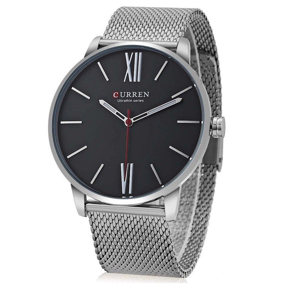 Trade Shop - Orologio Polso Curren 8238 Uomo Analogico Quarzo Maglia Silver Quad Nero -