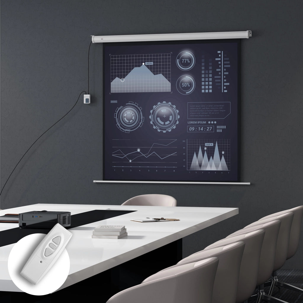 Telo Proiettore Motorizzato da 85" con Telecomando, in Plastica e Metallo, 176.5x8x176.5 cm, Bianco