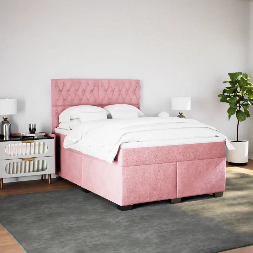 Giroletto a Molle con Materasso Rosa 160x200 cm in Velluto 3293265