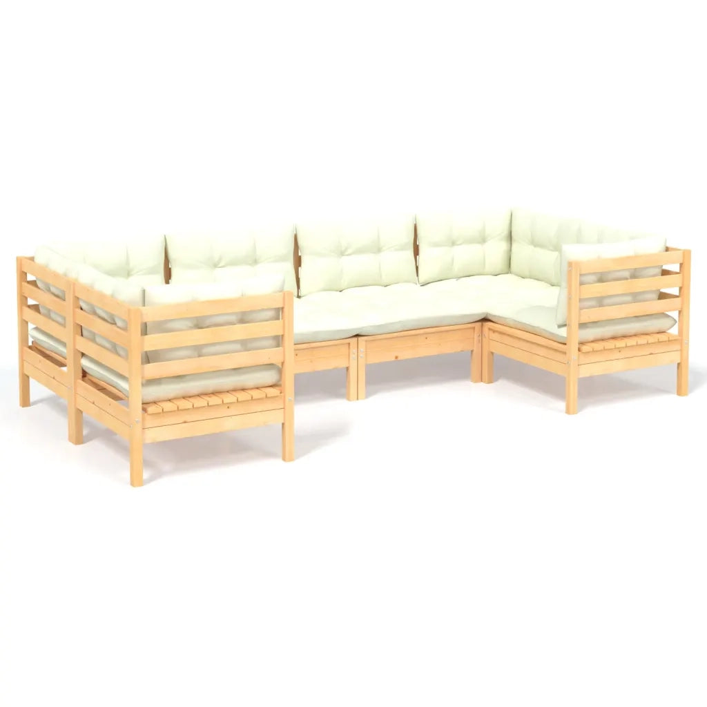 Set Divani da Giardino 6 pz con Cuscini Crema Massello di Pino 3097295
