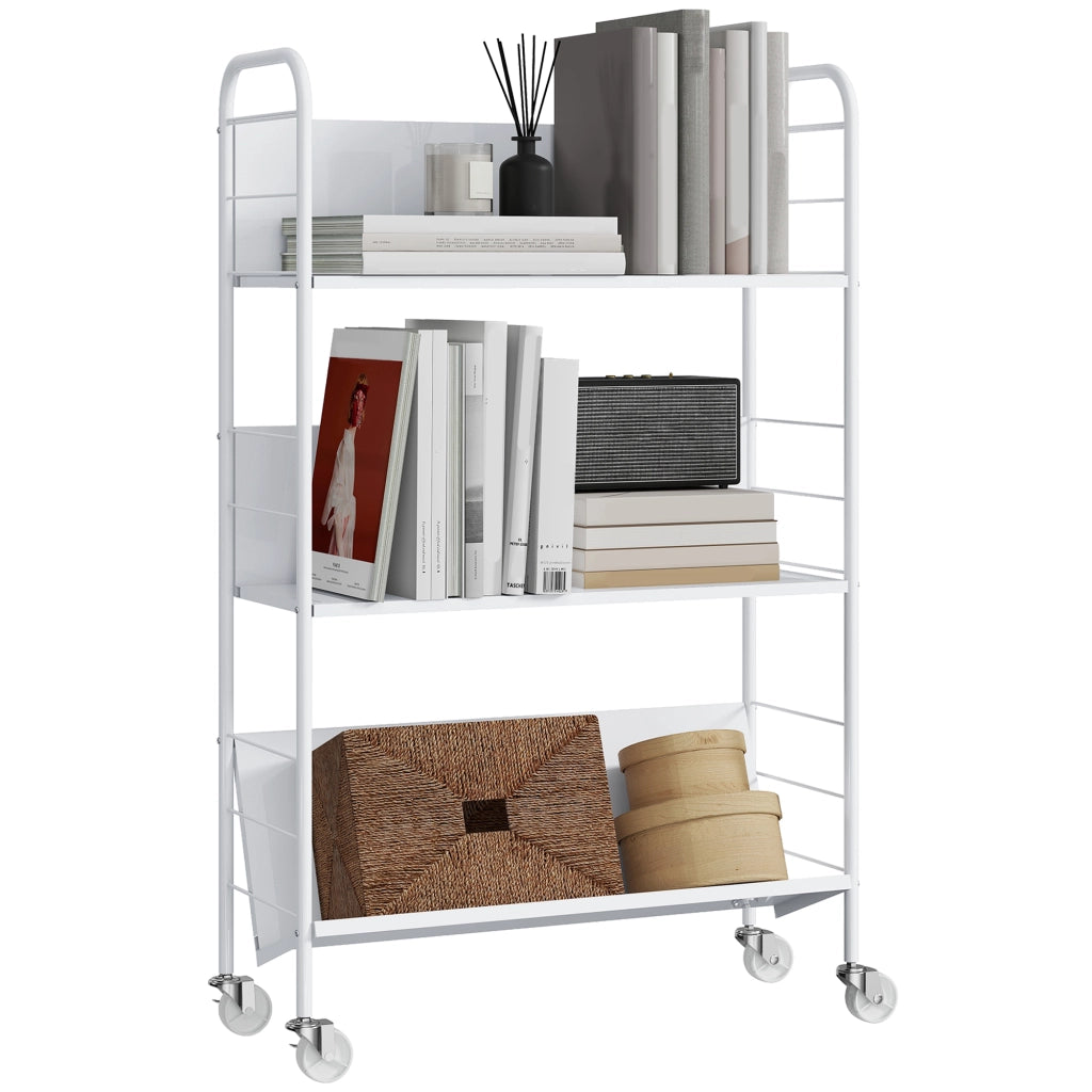 Libreria Mobile a 3 Livelli con Ruote ¨C zephmum ¨C Bianco 69x26x108 cm