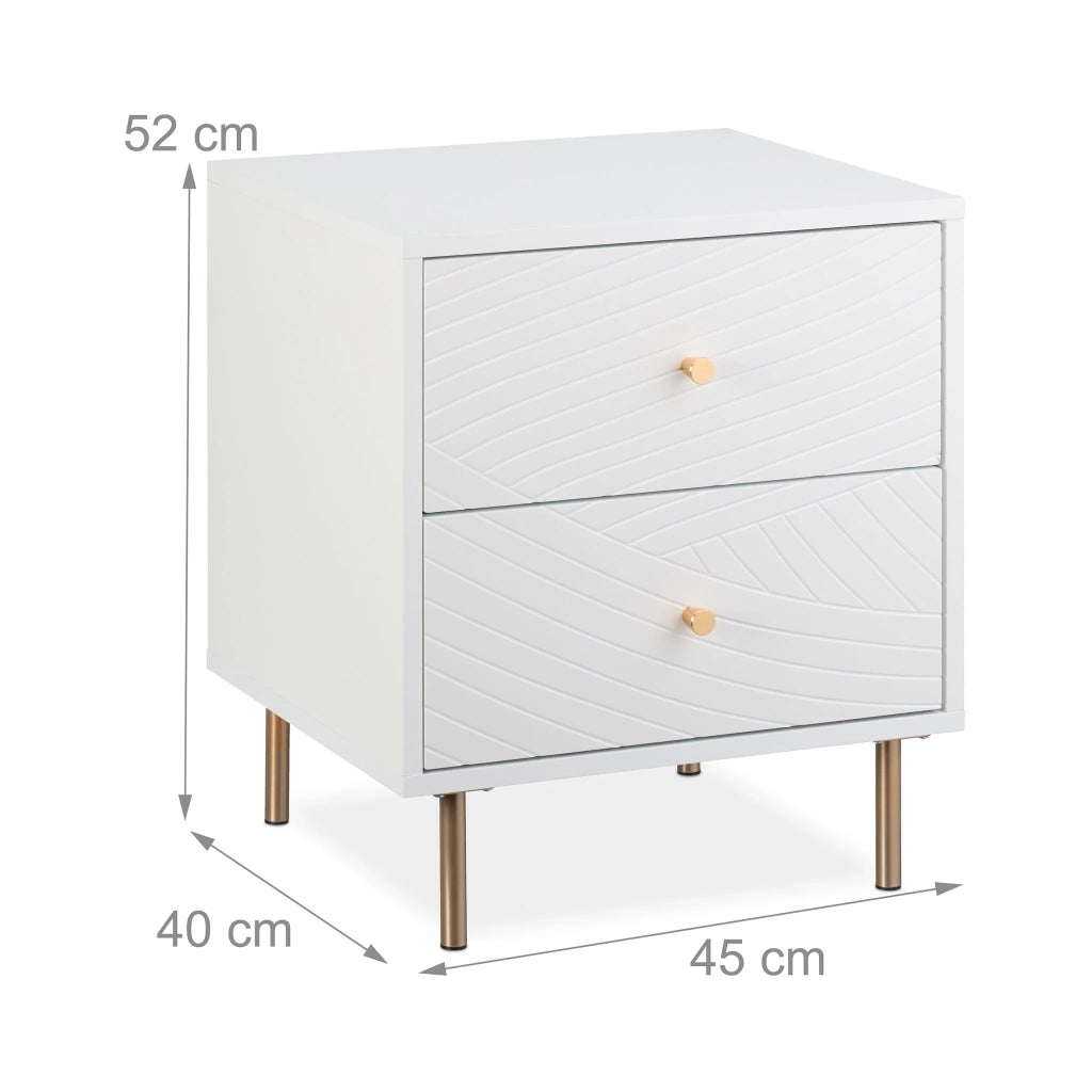 Moderno comodino con 2 pratici cassetti 52 x 45 x 40 cm in MDF bianco 13_0015838