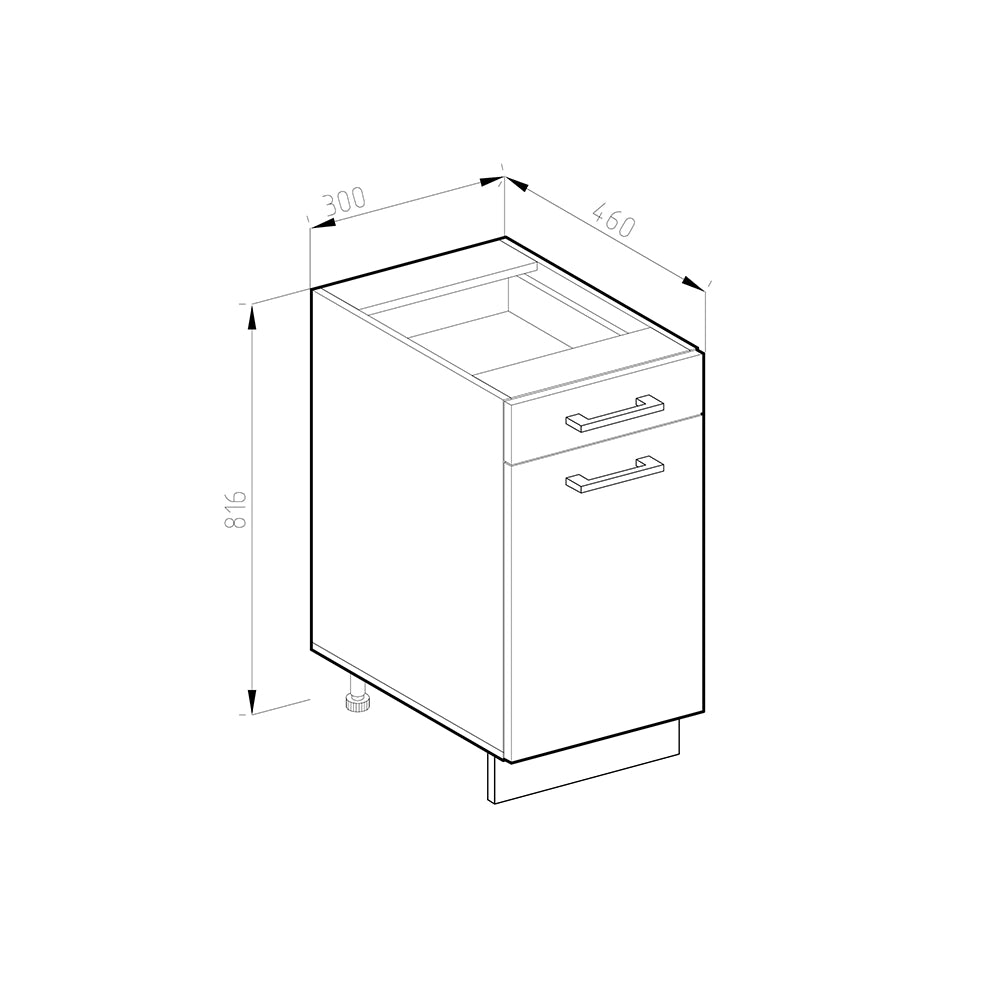 Vicco Base universale Sonoma 30 cm con cassetto, senza piano di lavoro