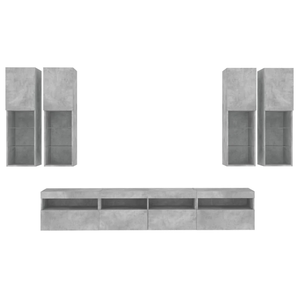 Set di mobili da 7 pezzi composto da armadio credenza mobile TV per soggiorno camera da letto e sala da pranzo con luci a LED grigio (02_0025368)
