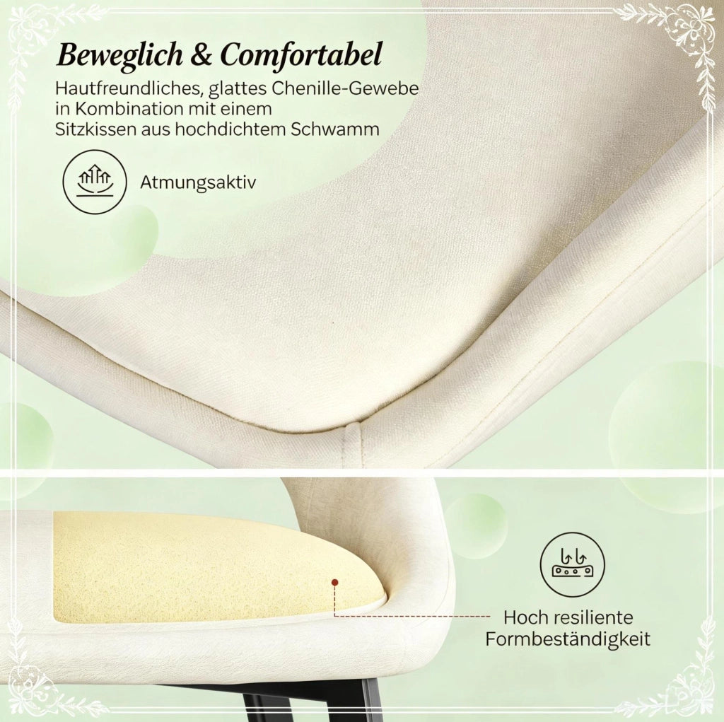 Set di 2 Sedie Moderne in Chenille Imbottite per Sala da Pranzo 43x40x86 cm