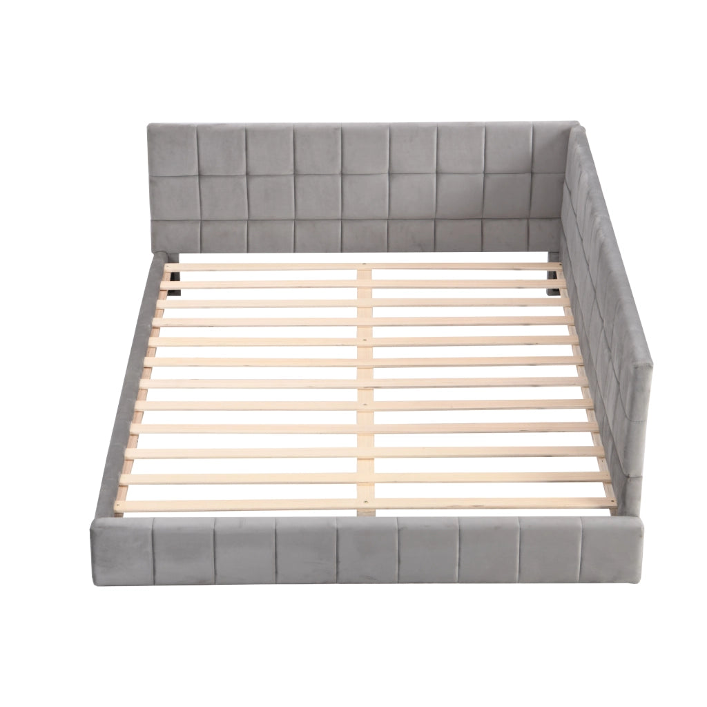 Letto imbottito matrimoniale 140×200 cm con rete e testiera in velluto; stile classico; senza materasso; grigio