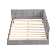 Letto imbottito matrimoniale 140×200 cm con rete e testiera in velluto; stile classico; senza materasso; grigio