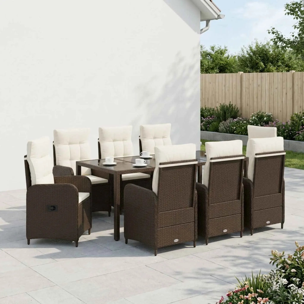 Set da pranzo per esterni 9 pz Marrone e Bianco Crema 3422319