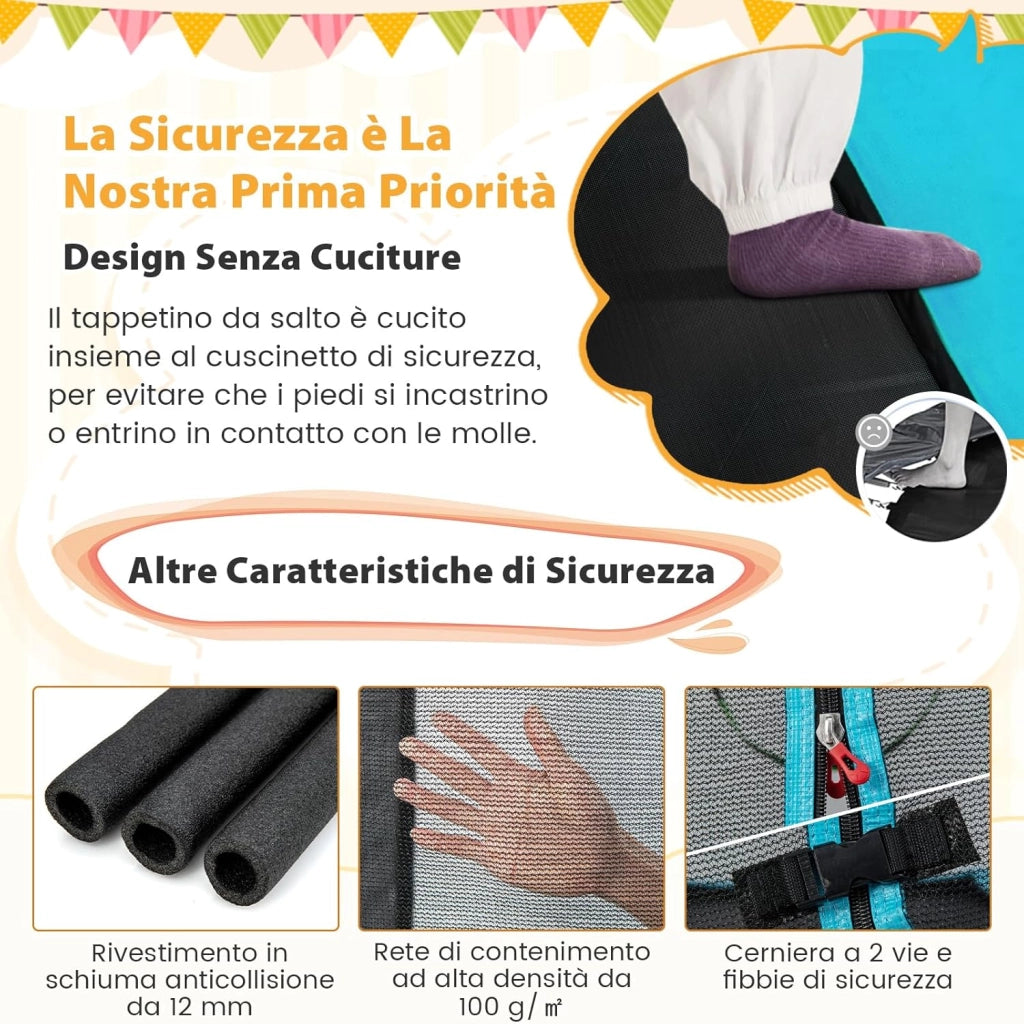 Trampolino per Bambini Rettangolare, Tappeto Elastico da Esterno ed Interno per Bambini da 190CM con Altalena e Rete di Sicurezza per Bambini più di 3 Anni, Portata 100kg