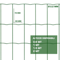 Rete per Recinzioni Metallica Plastificata Verde Resistente in Rotoli Formato: 10 mt x 1 H