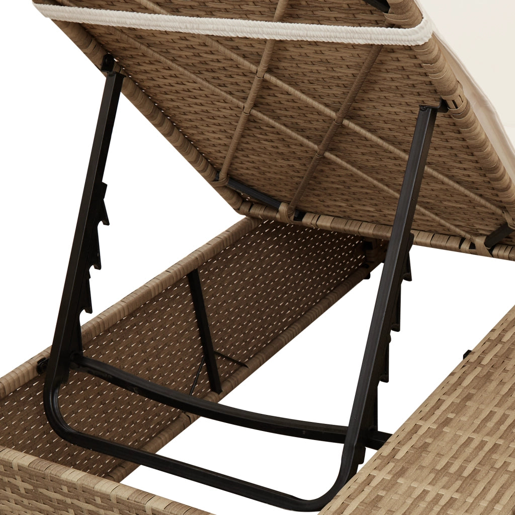 Lettino da Sole Doppio con Tetto e Tendine Beige in Vimini