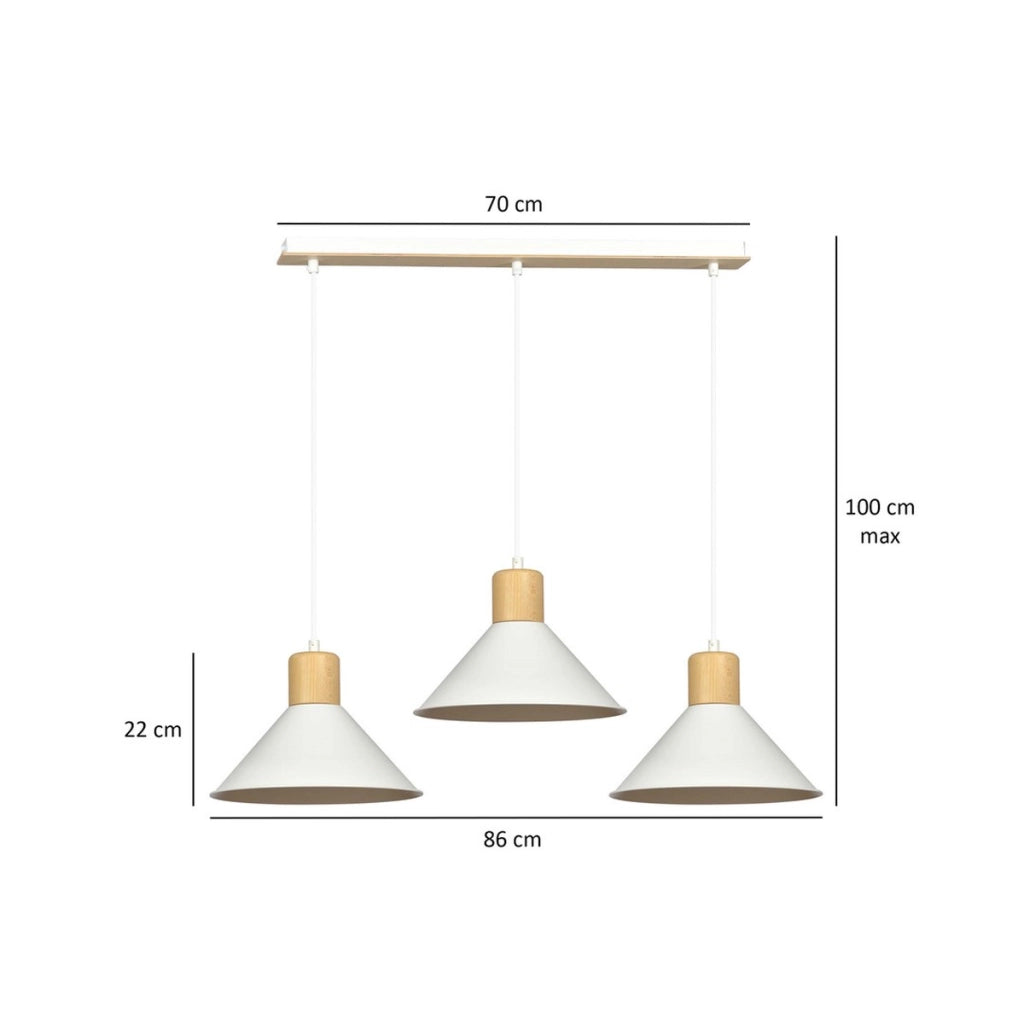 Lampada a sospensione ROWEN con inserti in legno e finitura bianca opaca
