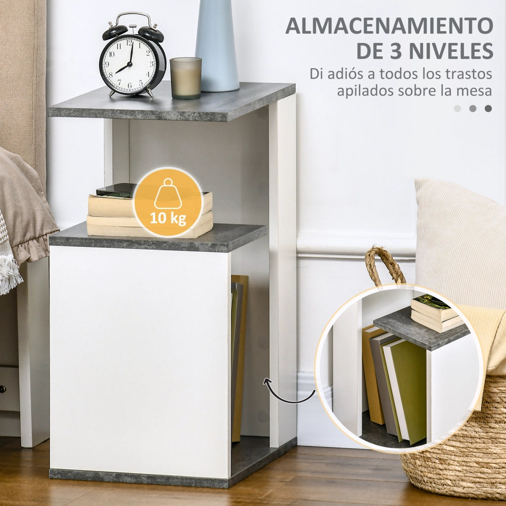 Comodino ¨C zephmum ¨C Grigio e Bianco 35x29,5x60 cm