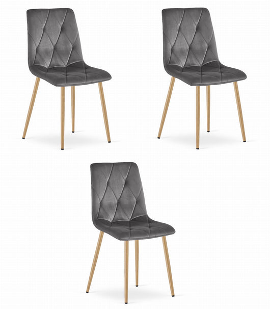 Sedia Valora TYRA in velluto grigio scuro con gambe in legno x3
