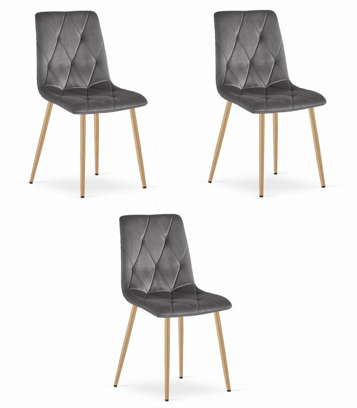Sedia Valora TYRA in velluto grigio scuro con gambe in legno x3