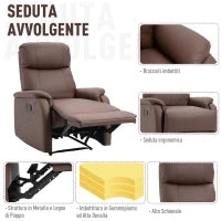 Poltrona Relax Manuale con Schienale Reclinabile 145° e Poggiapiedi in Pelle PU Marrone, 76x91x106cm