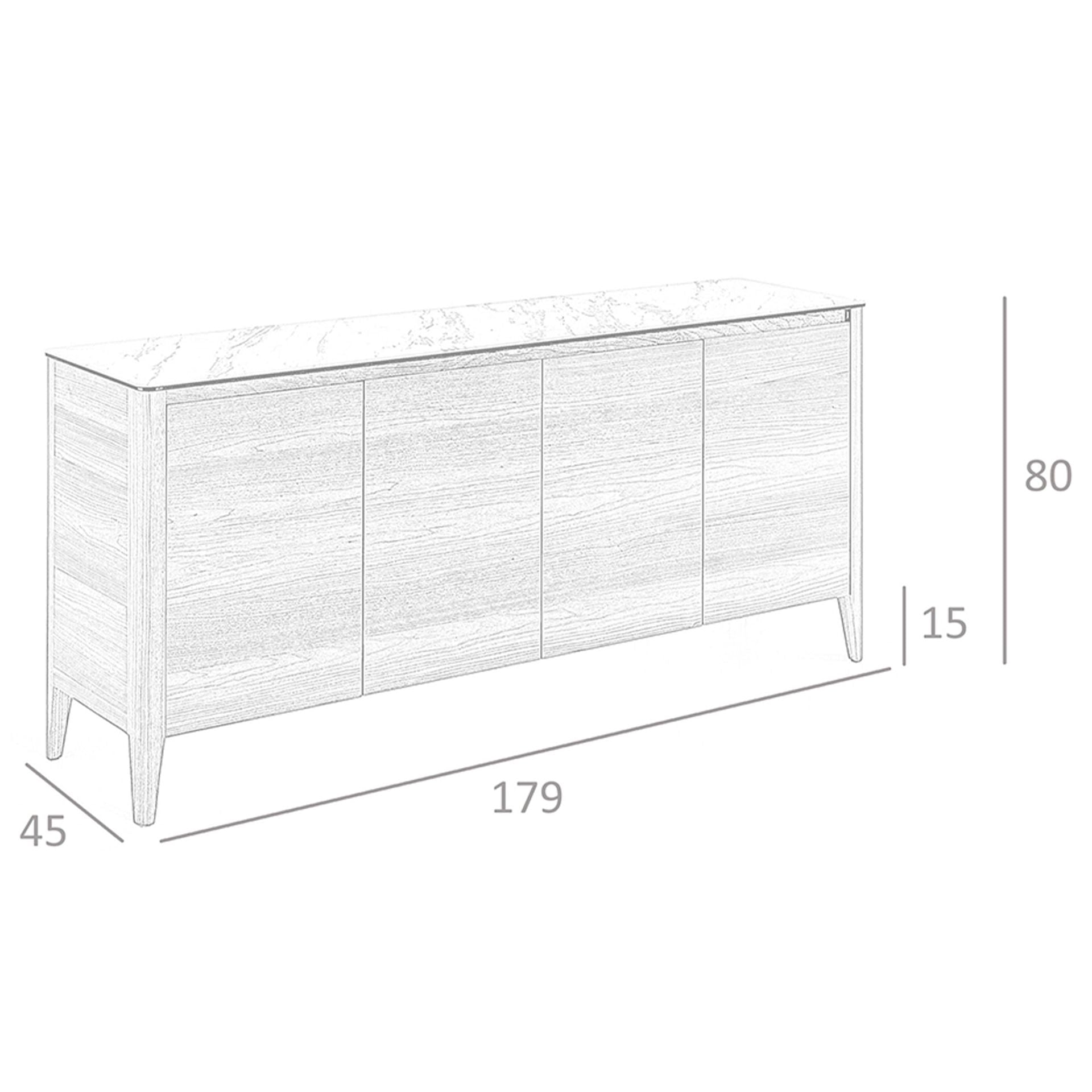 Credenza in noce con piano in vetro a imitazione del marmo