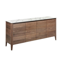 Credenza in noce con piano in vetro a imitazione del marmo