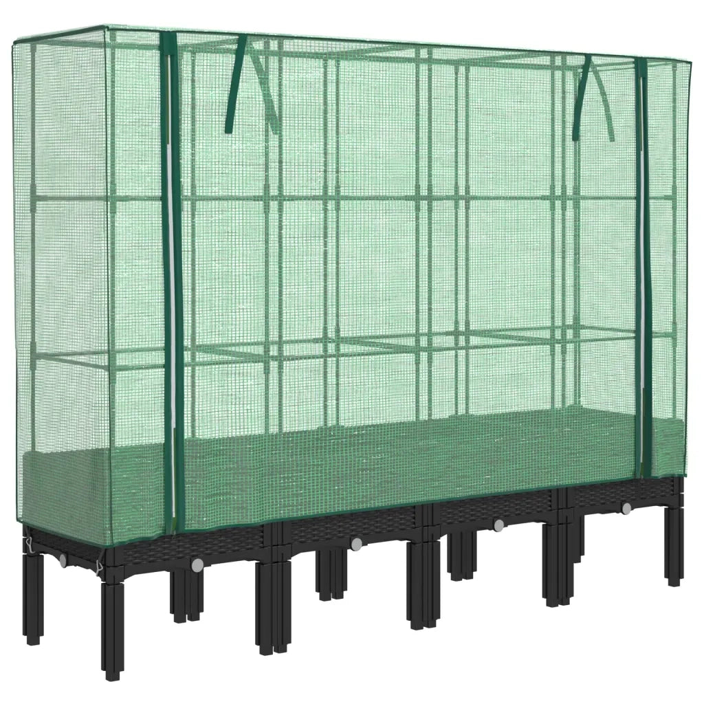 Fioriere | Cassetta per fiori | Letto Rialzato con Copertura Serra Effetto Rattan 160x40x140 cm