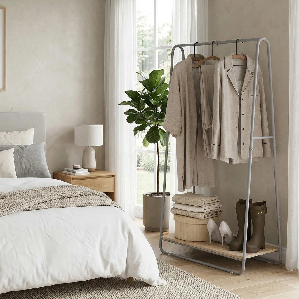Appendiabiti 3 in 1 con Ripiano per Scarpe ¨C Zephmum ¨C Grigio Metallo