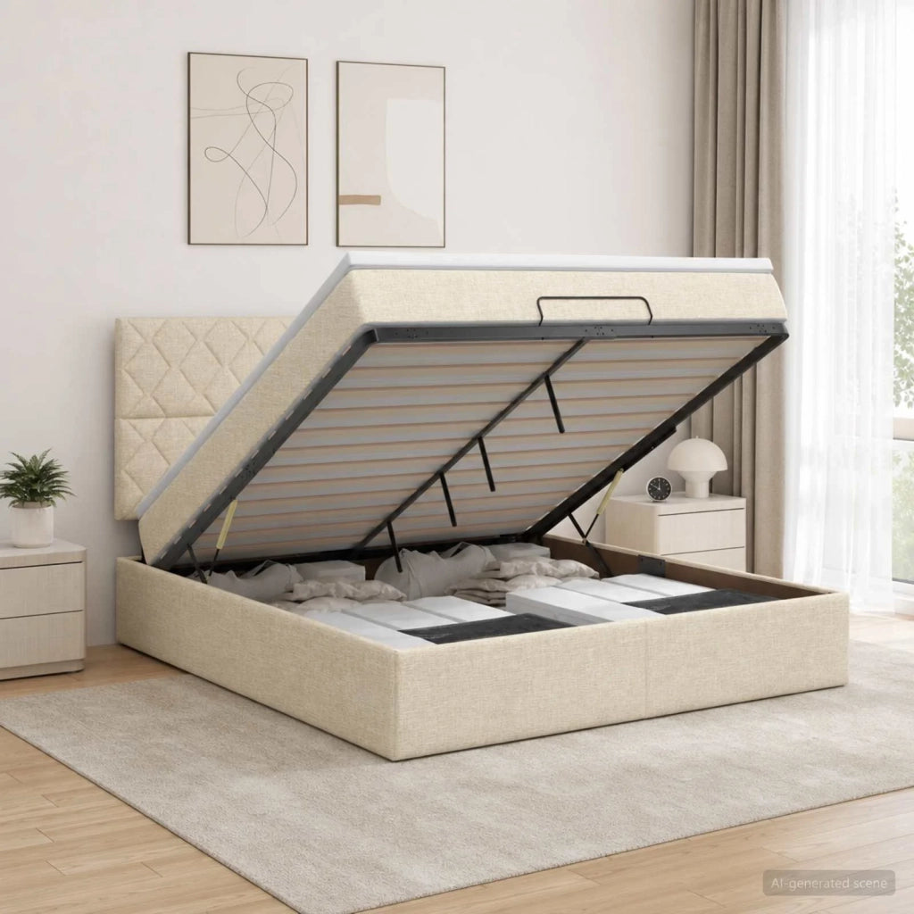 Letto ottomano con materasso Crema 180 x 200 cm Tessuto 3457596
