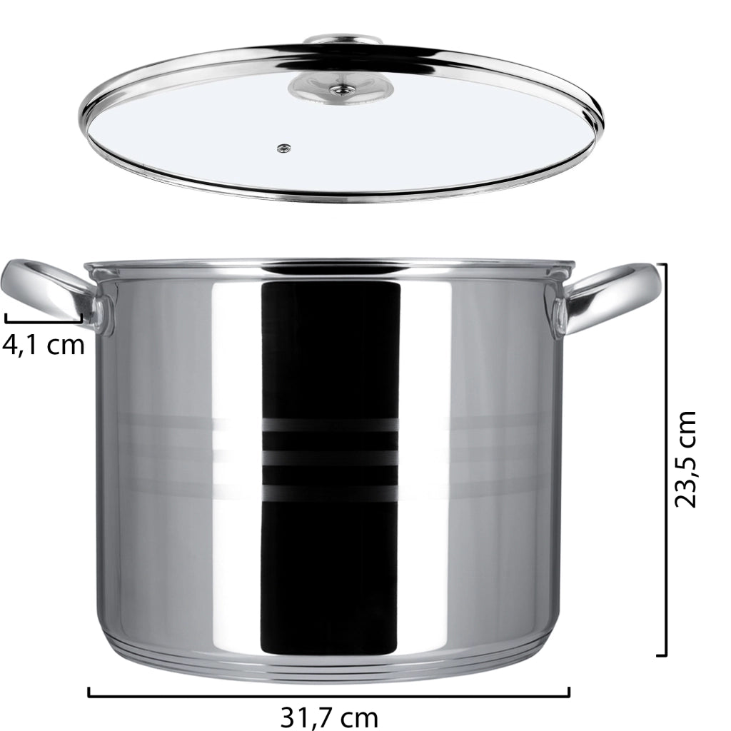 Pentola a gas/induzione KADAX con coperchio, grande, in acciaio inox, 30 cm, 16 litri, alta