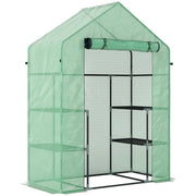 Serra da Giardino 142x73x195 cm con 2 Mensole a 3 Livelli e Ingresso a Zip in Acciaio e PE Verde