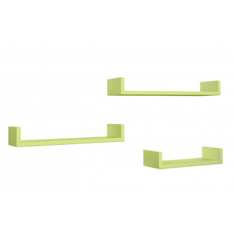 Set di 3 Mensole da Muro, Mensole Muro Design, Mensola da Parete, Verde, 60x8 p15,5 cm, 50x8 p15,5 cm e 40x8 p15,5 cm - Calamita