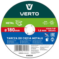 Topex 61h534 disco da taglio per er metallo, 180 x 1,6 x 22 mm