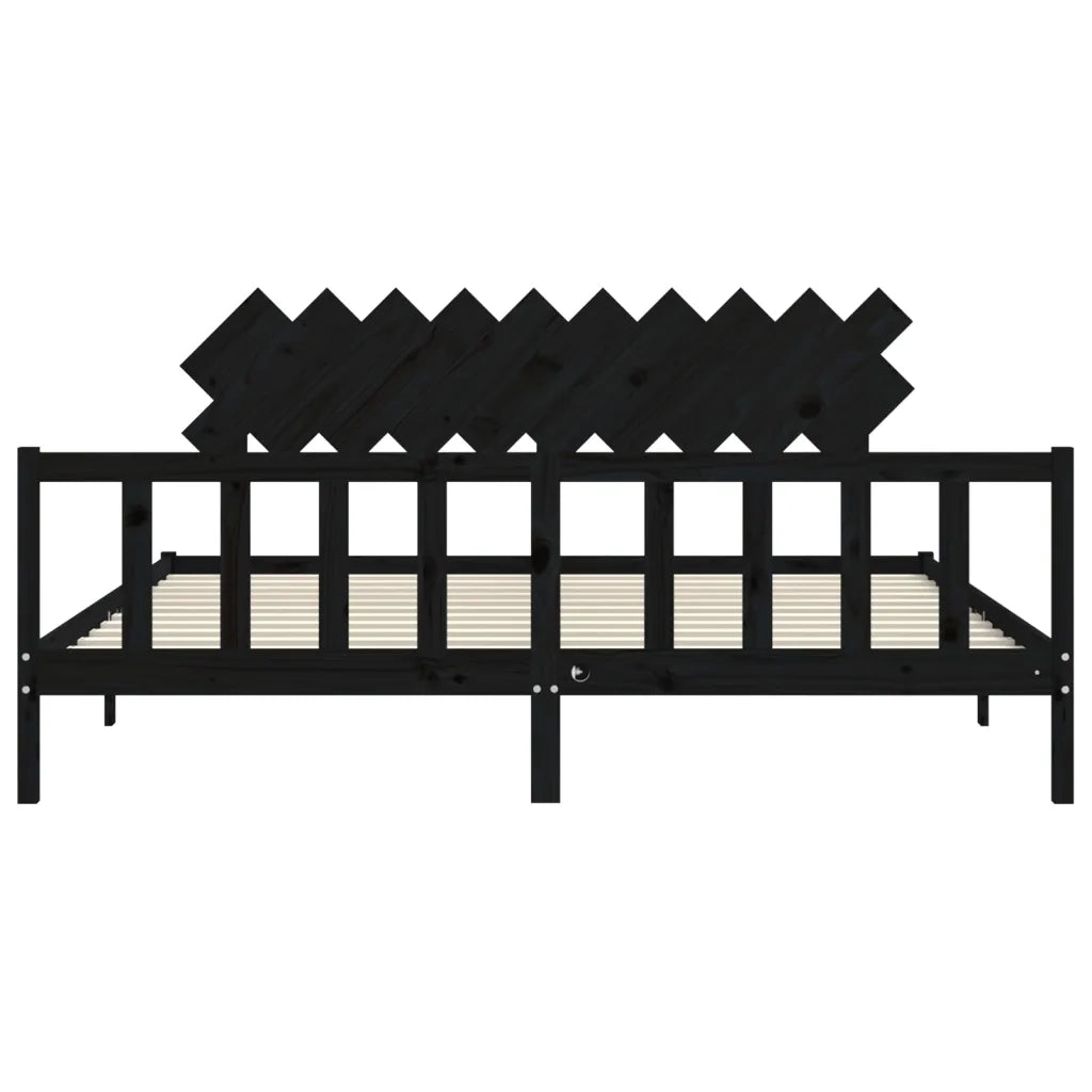 Giroletto con Testiera-Struttura Letto con testiera Nero 200x200 cm in Legno Massello 894477