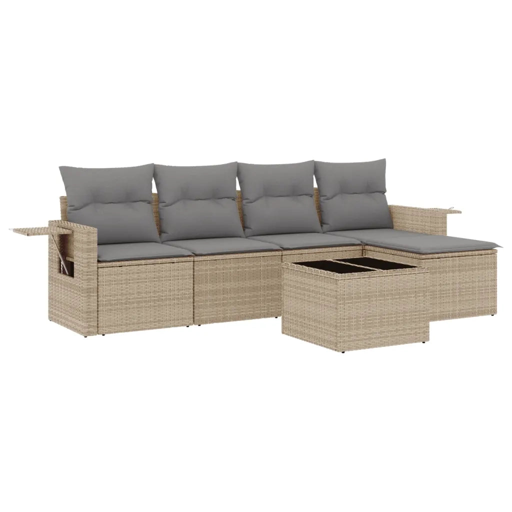 Set Divano da Giardino 6 pz con Cuscini-Sofa da Giardino-Divanetto da esterno Beige in Polyrattan 151726