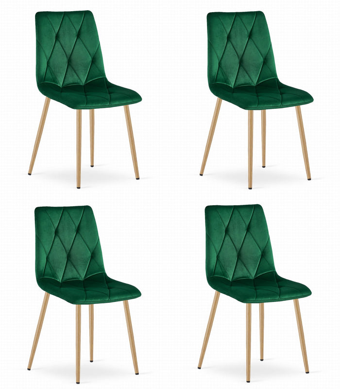 Sedia Valora TYRA in velluto verde scuro con gambe color legno x4